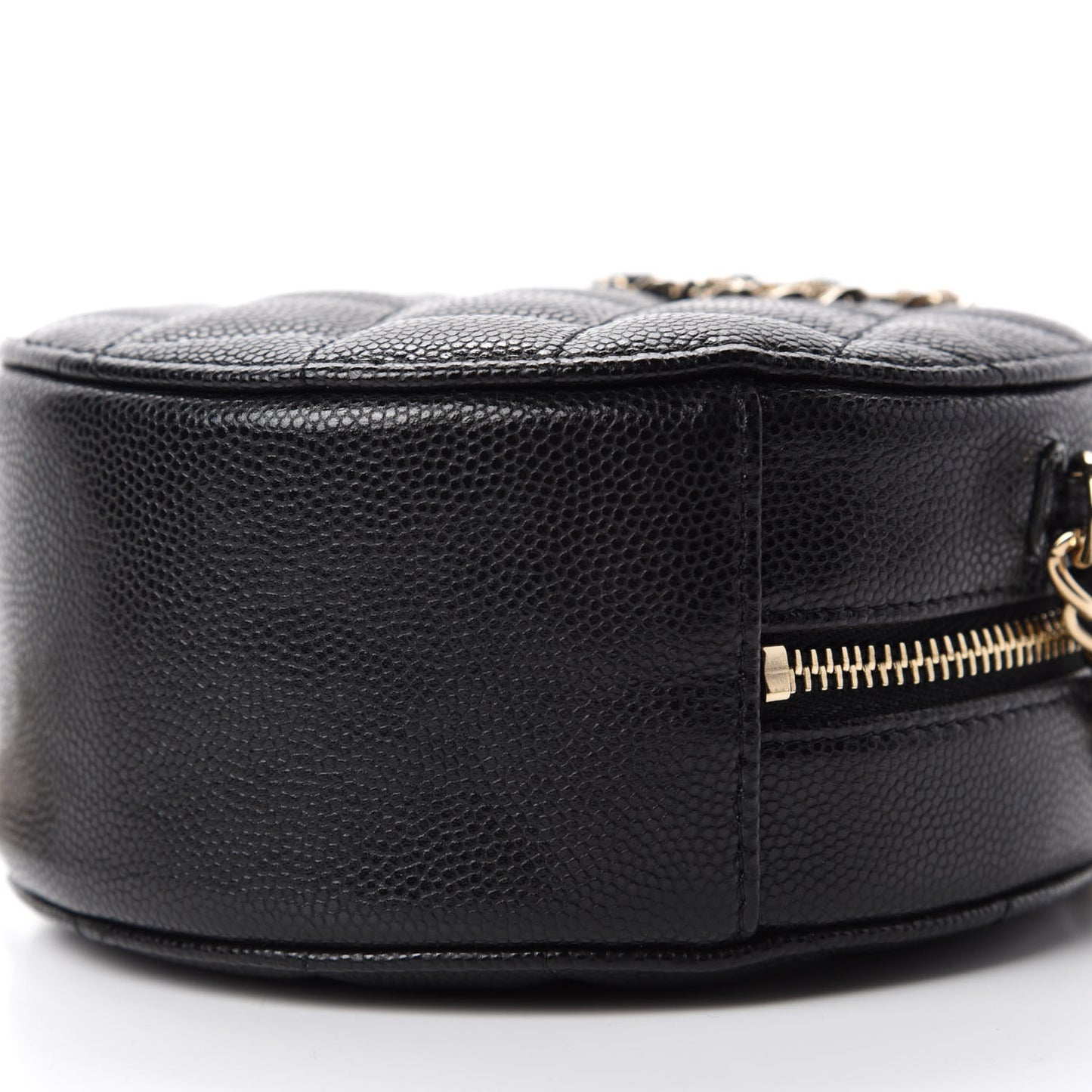 Caviar Quilted French New Wave Round Clutch With Chain Black