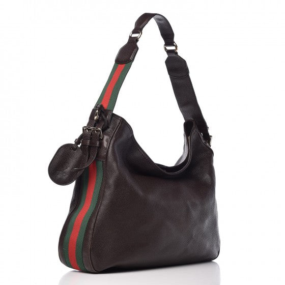 Pebbled Calfskin Medium Heritage Shoulder Bag Dark Brown