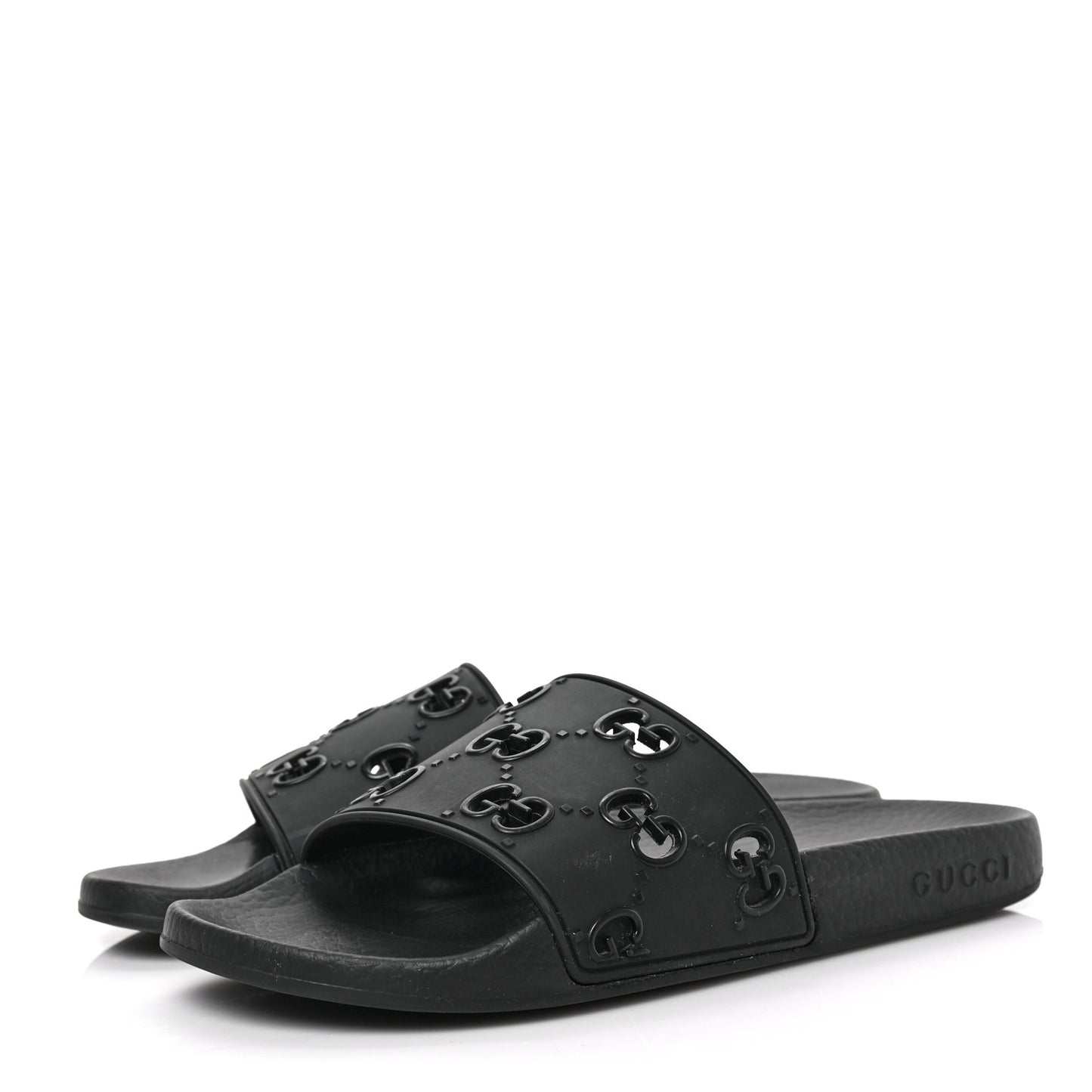 Rubber GG Monogram Perforated Womens Slide Sandals 38 Black