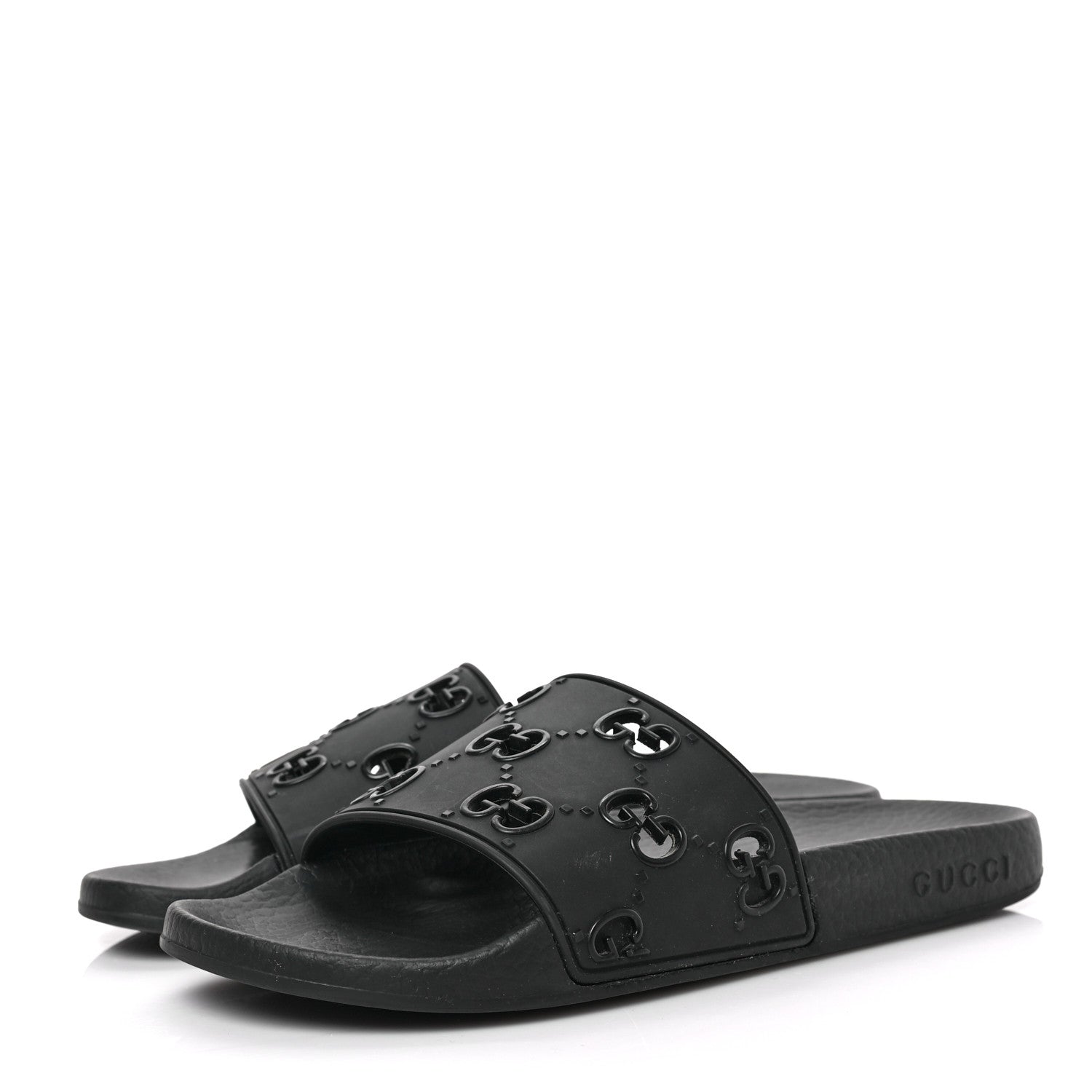 Gucci Rubber GG Monogram Perforated Womens Slide Sandals 38 Black 3 of 6