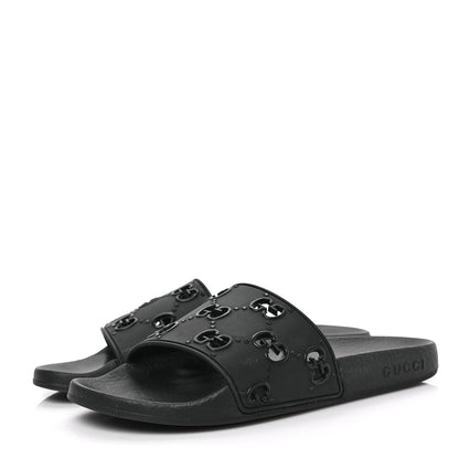 Gucci Rubber GG Monogram Perforated Womens Slide Sandals 38 Black 3 of 6