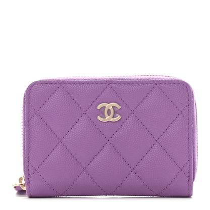 Chanel Caviar Quilted Zip Around Coin Purse Wallet Purple 1 of 8