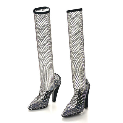 Saint Laurent Mesh Crystal Koller 100 Knee High Boots 37 Black 3 of 7