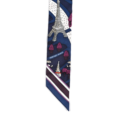 Hermes Silk Les Nouveaux Amoureux de Paris Twilly Marine Violet White 4 of 4