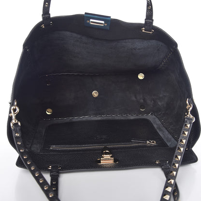 Valentino Garavani Alce Printed Calfskin Medium Rockstud Tote Black 6 of 7