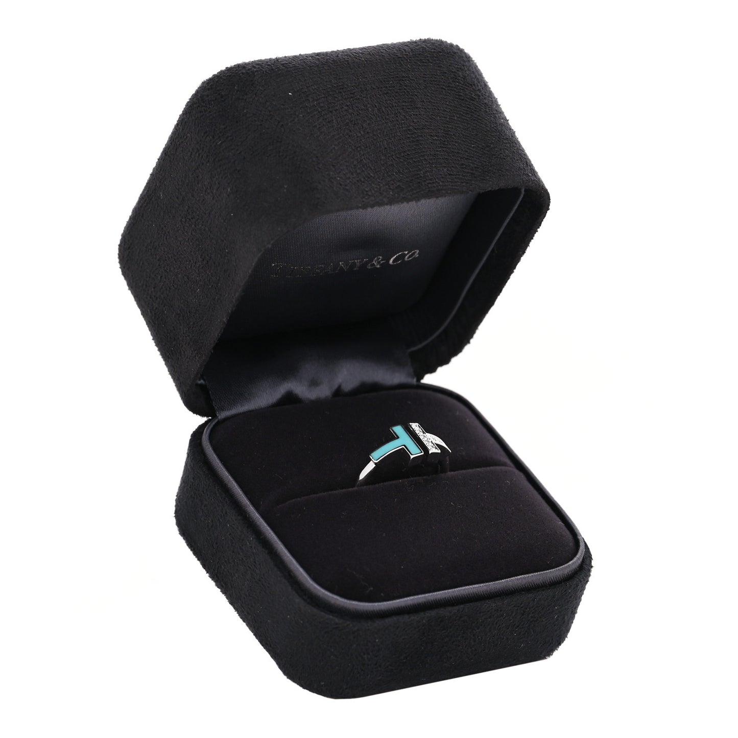18K White Gold Diamond Turquoise T Wire Ring 47 4