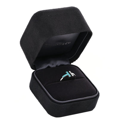 Tiffany 18K White Gold Diamond Turquoise T Wire Ring 47 4 5 of 5