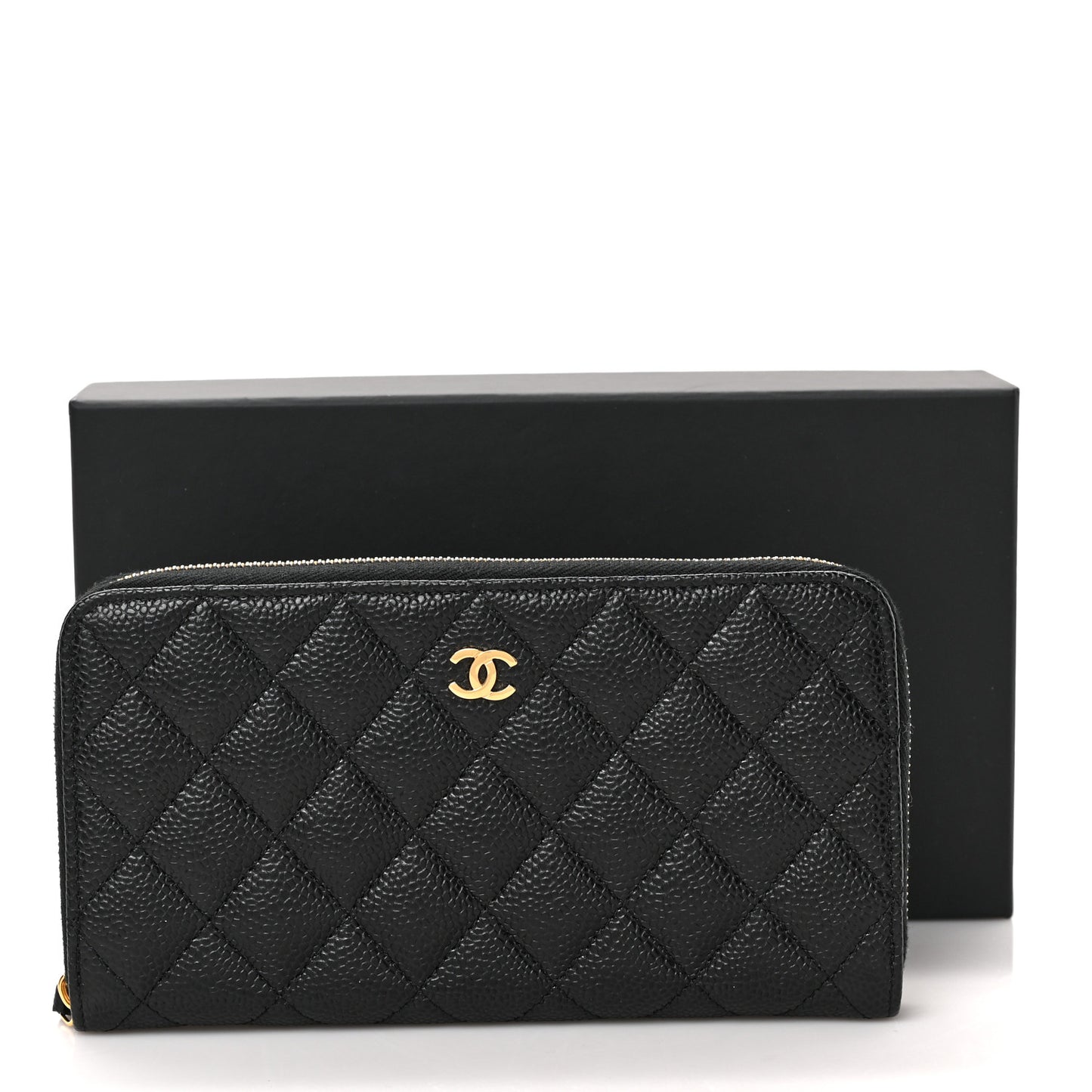 Caviar Quilted Large Gusset Zip Around Wallet Black