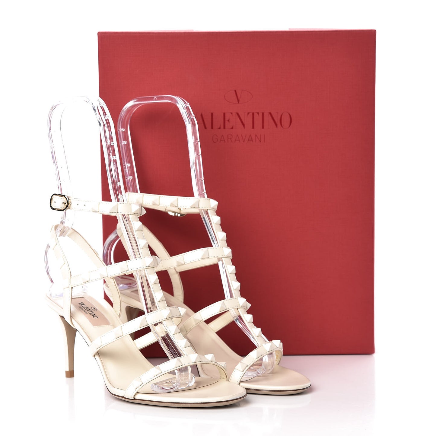 Calfskin Lacquered Monochrome Rockstud Gladiator 70mm Sandals 37 Ivory
