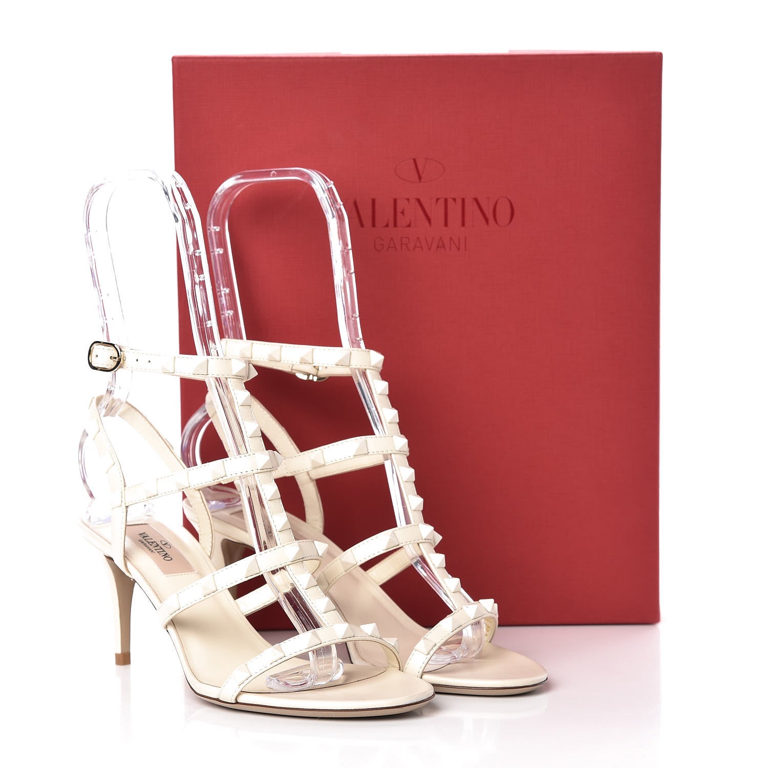 Valentino Garavani Calfskin Lacquered Monochrome Rockstud Gladiator 70mm Sandals 37 Ivory 8 of 8