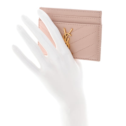 Saint Laurent Grain De Poudre Matelasse Chevron Monogram Credit Card Case Pale Pink 2 of 10