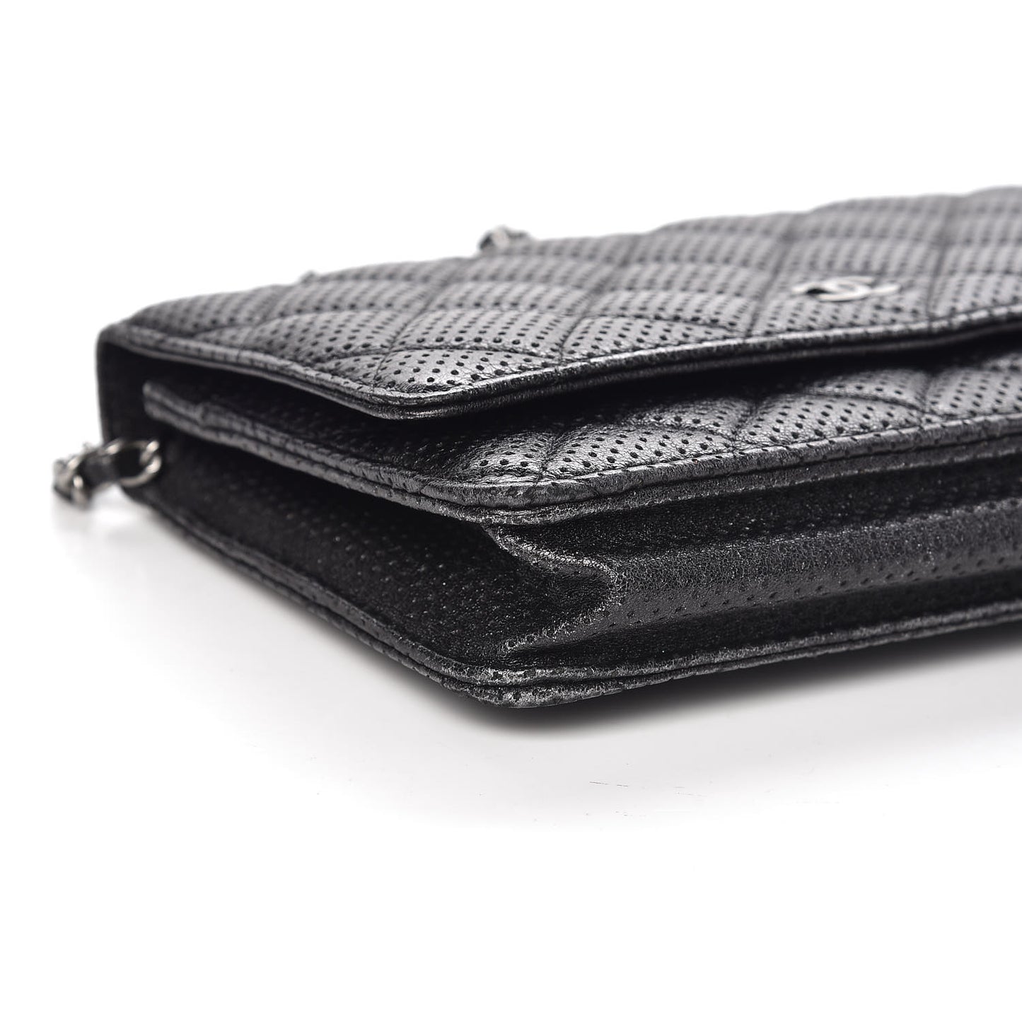 Perforated Lambskin Quilted Wallet On Chain WOC Black