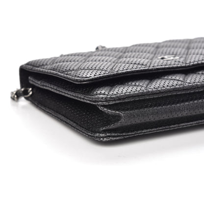 Chanel Perforated Lambskin Quilted Wallet On Chain WOC Black 9 of 11