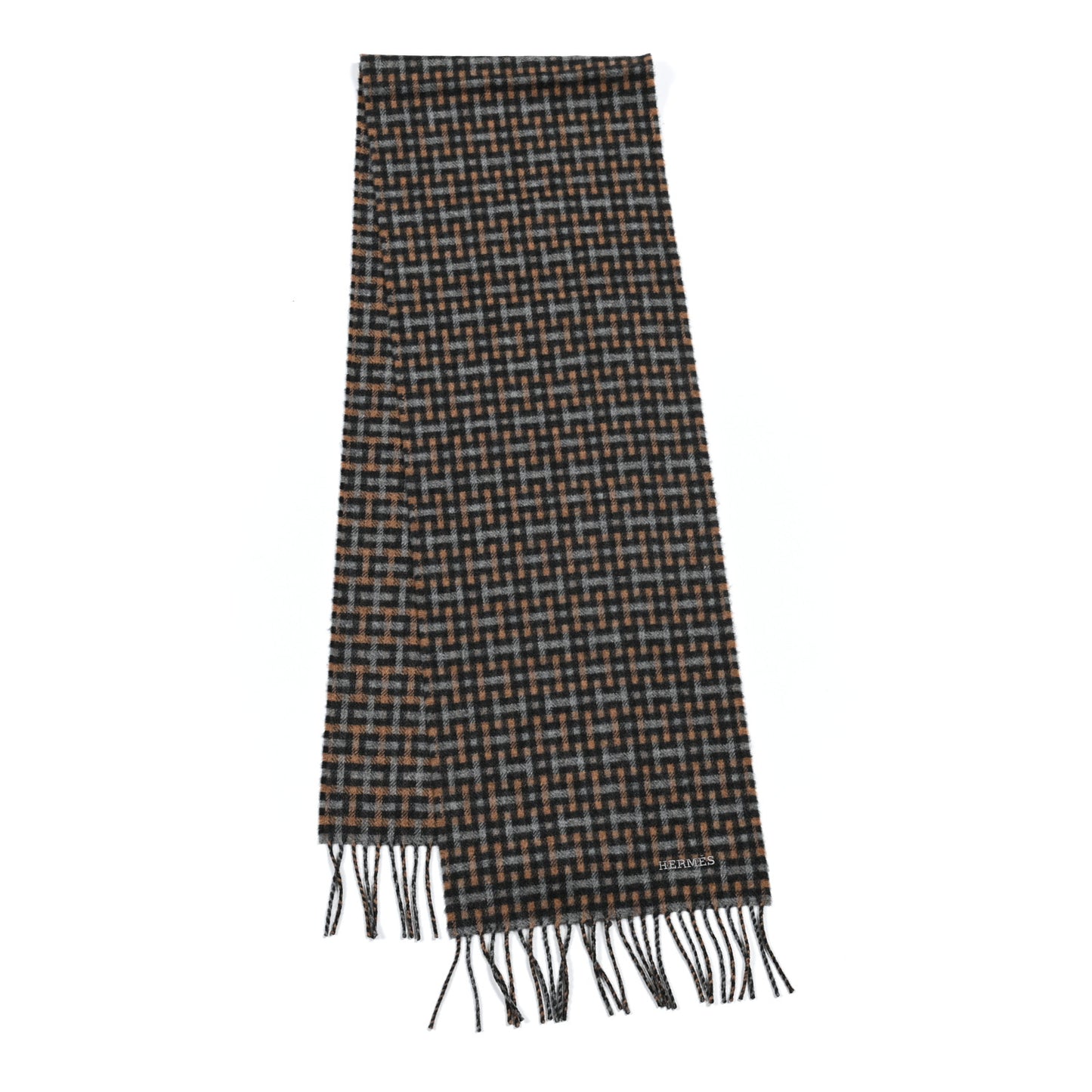 Cashmere H Ecossais Muffler Black Flanelle Camel