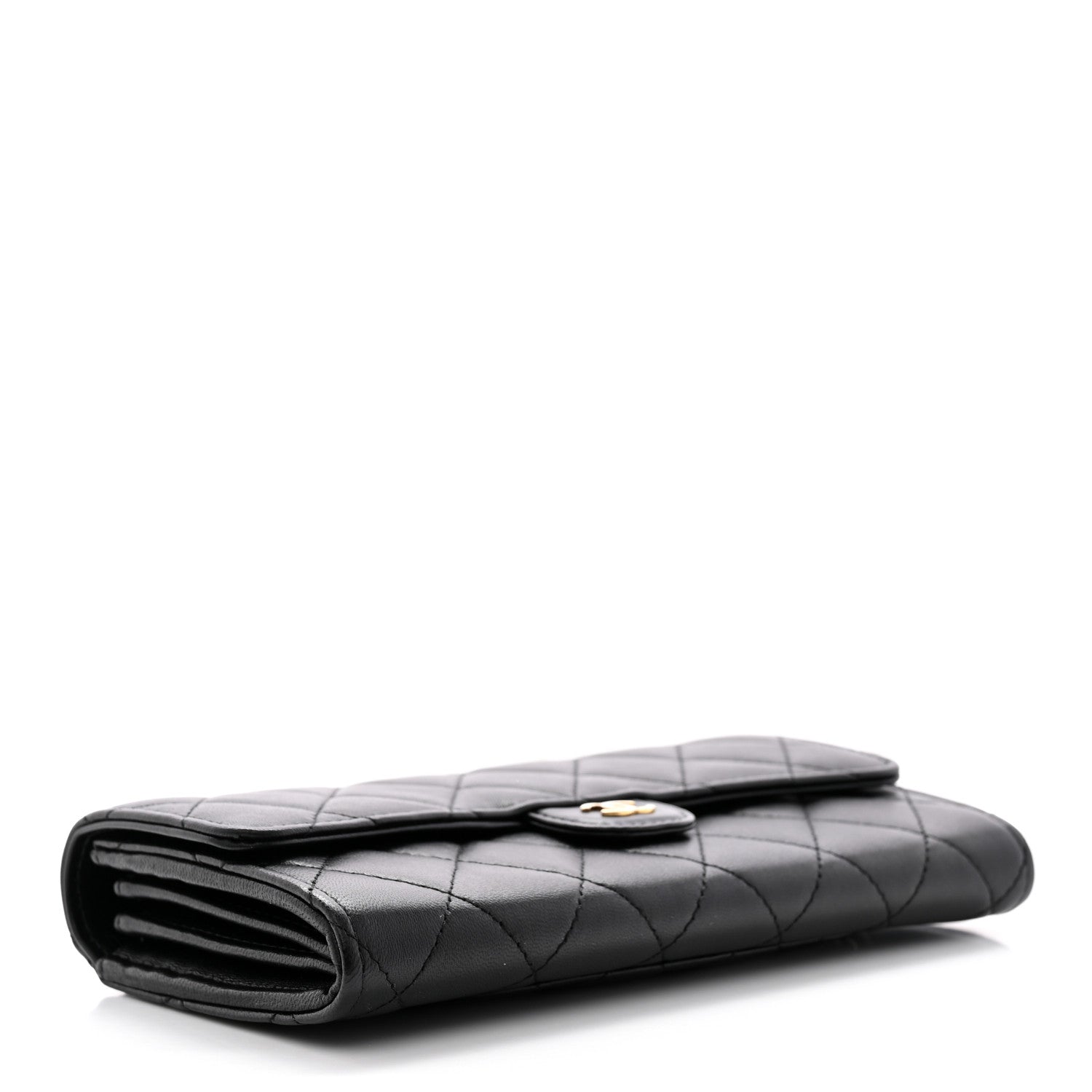 Chanel Lambskin Quilted Large Gusset Flap Wallet Black 4 of 9