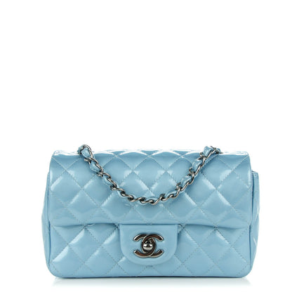 Chanel Patent Calfskin Quilted Mini Rectangular Flap Blue 1 of 8