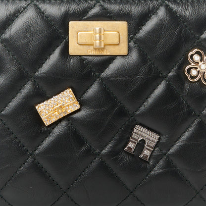 Chanel Aged Calfskin Quilted Lucky Charms 2.55 Reissue Zip Around Wallet Black 9 of 10