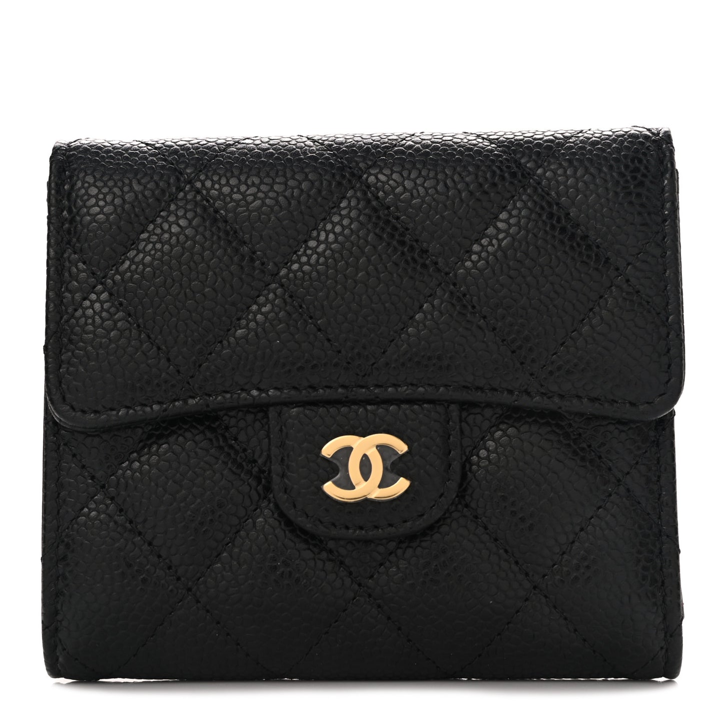 Caviar Quilted Compact Flap Wallet Black