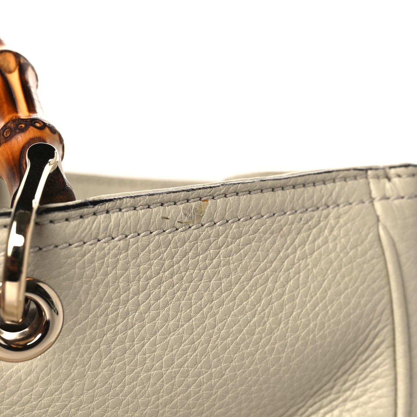 Pebbled Calfskin Medium Bamboo Shopper Tote Off White