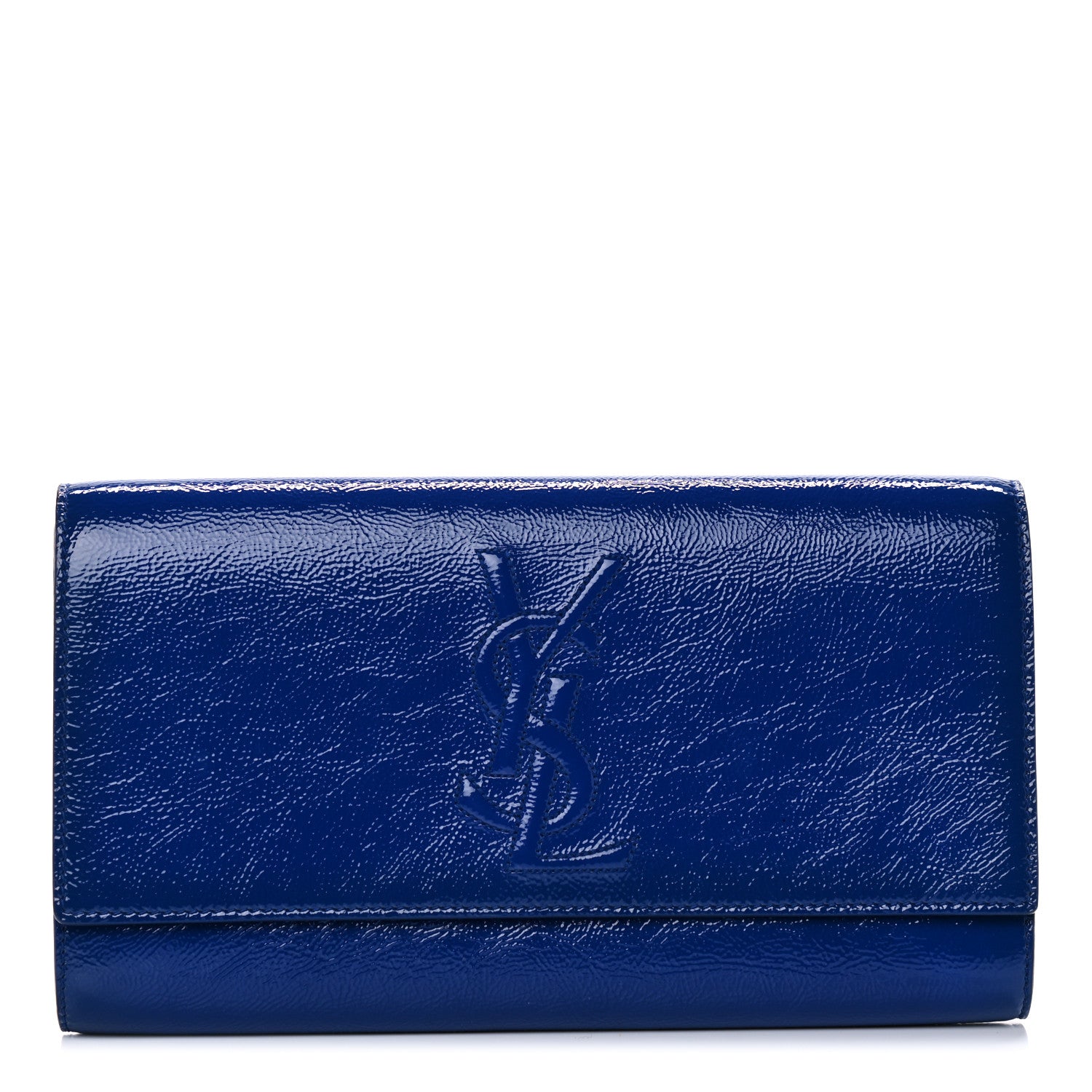 Saint Laurent Textured Patent Monogram Large Belle De Jour Clutch Royal Blue 1 of 11