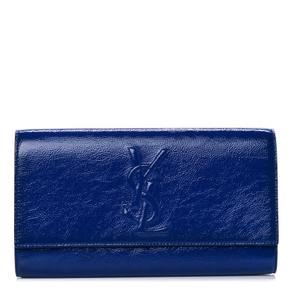 Saint Laurent Textured Patent Monogram Large Belle De Jour Clutch Royal Blue 1 of 11
