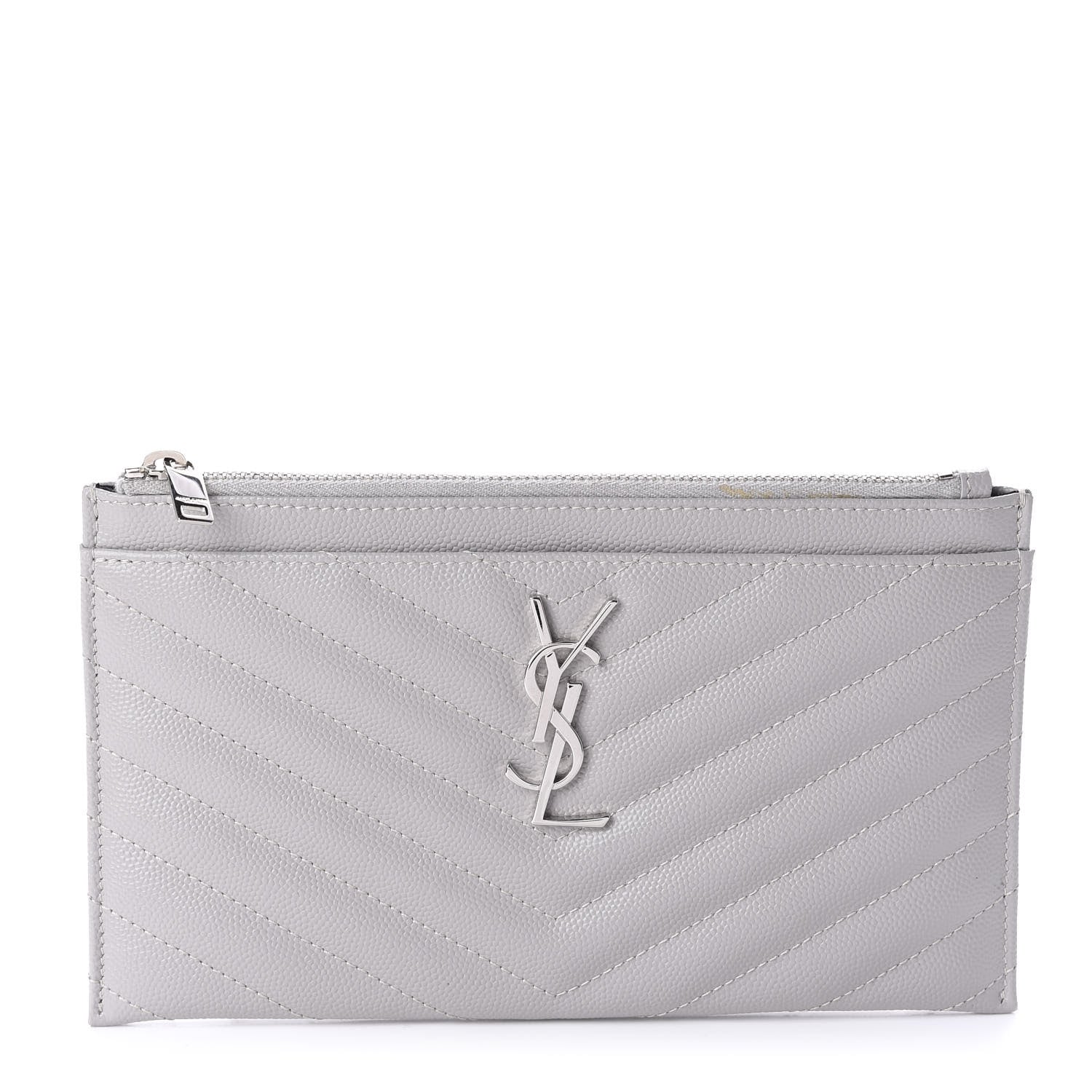 Saint Laurent Grain De Poudre Chevron Monogram Bill Pouch Granite 1 of 9