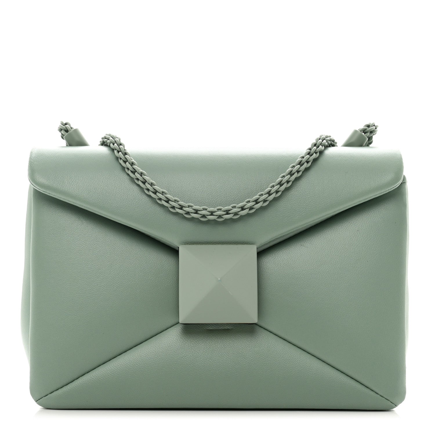Valentino Garavani Nappa Lacquer Monochrome One Stud Chain Clutch Morning Dew 1 of 11