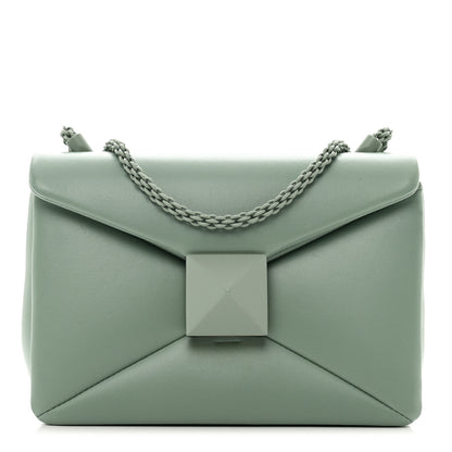 Valentino Garavani Nappa Lacquer Monochrome One Stud Chain Clutch Morning Dew 1 of 11