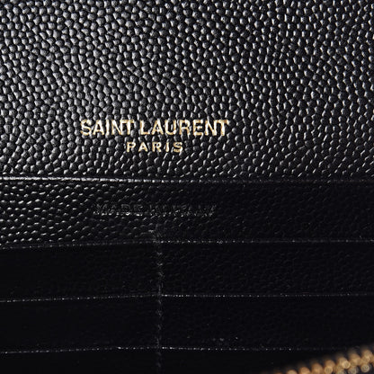 Saint Laurent Grain De Poudre Matelasse Chevron Monogram Chain Wallet Black 6 of 8
