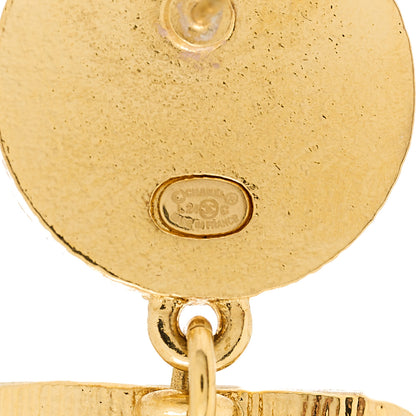 Chanel Hammered Medallion CC Dangle Earrings Gold 4 of 5