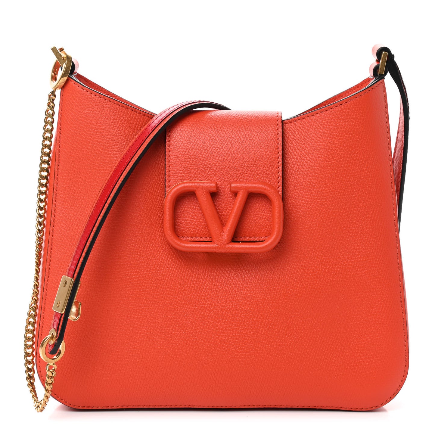 Grainy Calfskin VSling Hobo Bag Orange Red