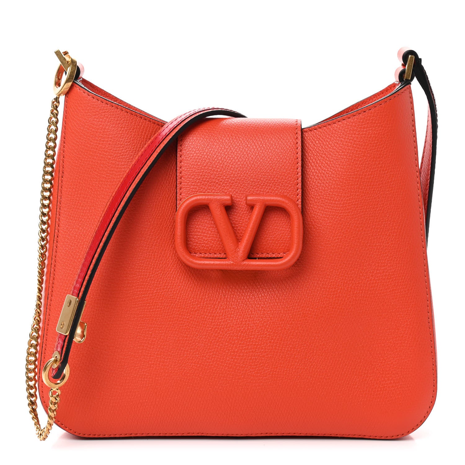 Valentino Garavani Grainy Calfskin VSling Hobo Bag Orange Red 1 of 8