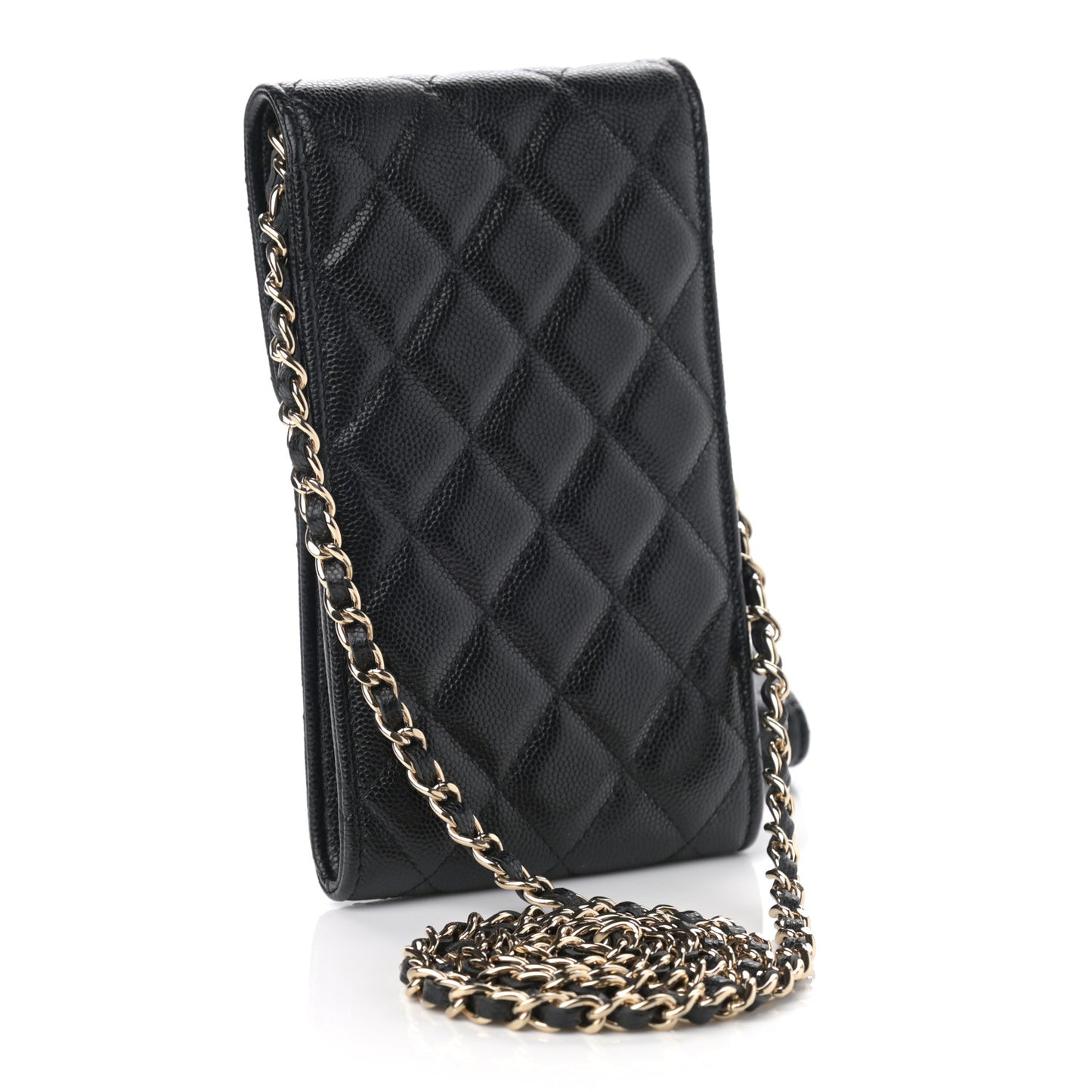 Caviar Quilted Crystal CC Airpods Pro and Phone Case With Chain Black