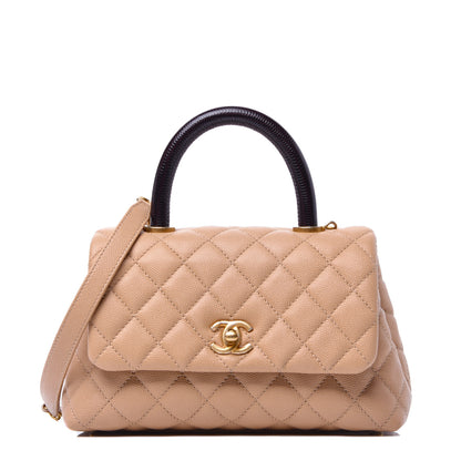 Chanel Caviar Lizard Embossed Quilted Mini Coco Handle Flap Beige 1 of 9