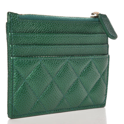 Chanel Metallic Caviar Quilted CC Zip Card Holder Green 3 of 8