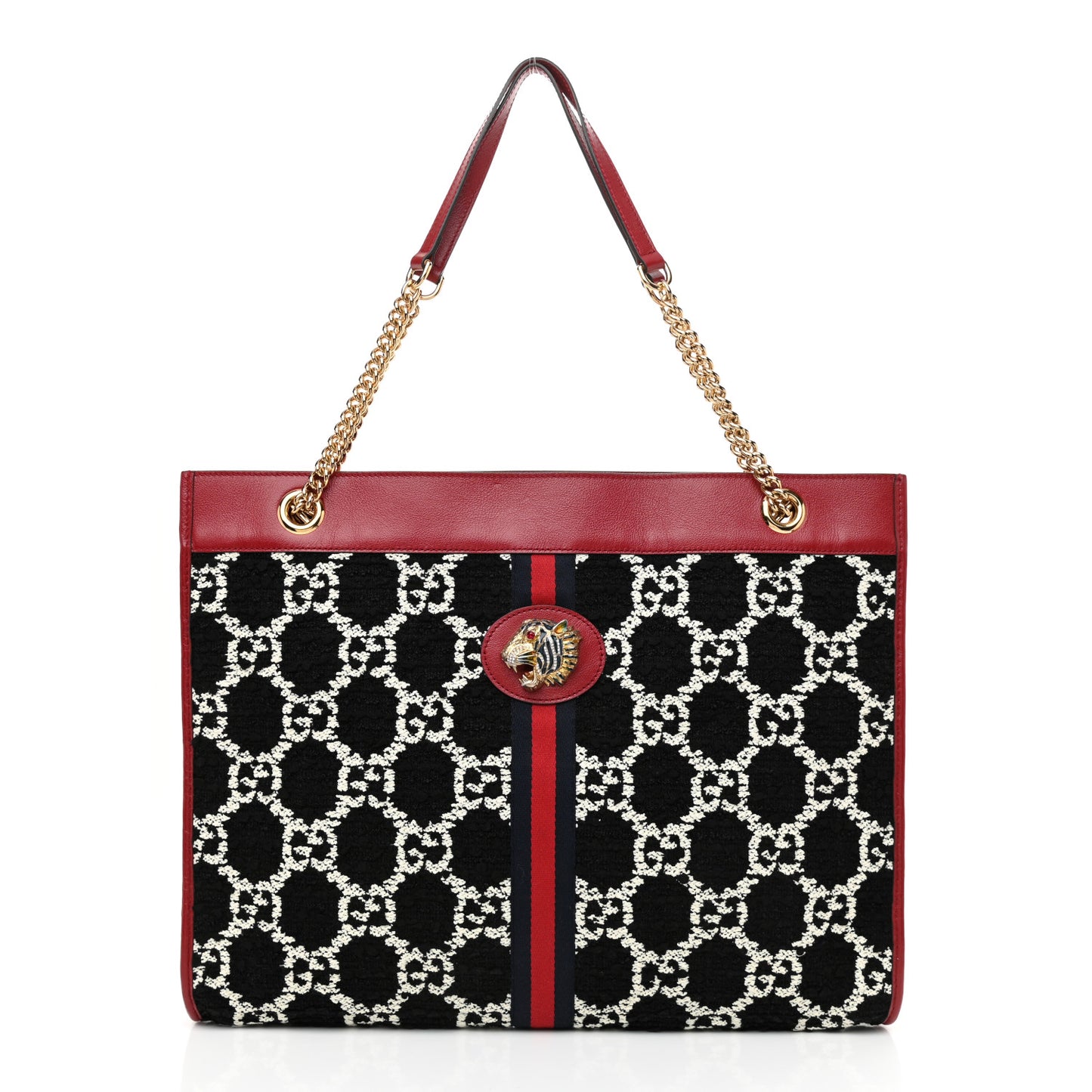 Tweed GG Monogram Large Rajah Chain Tote Romantic Cherry Black White