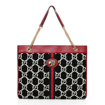 Gucci Tweed GG Monogram Large Rajah Chain Tote Romantic Cherry Black White 3 of 11