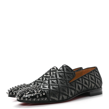 Christian Louboutin Lurex Patent Mens Spooky Spikes Flat Loafers 43 Black Gun Grey 3 of 7