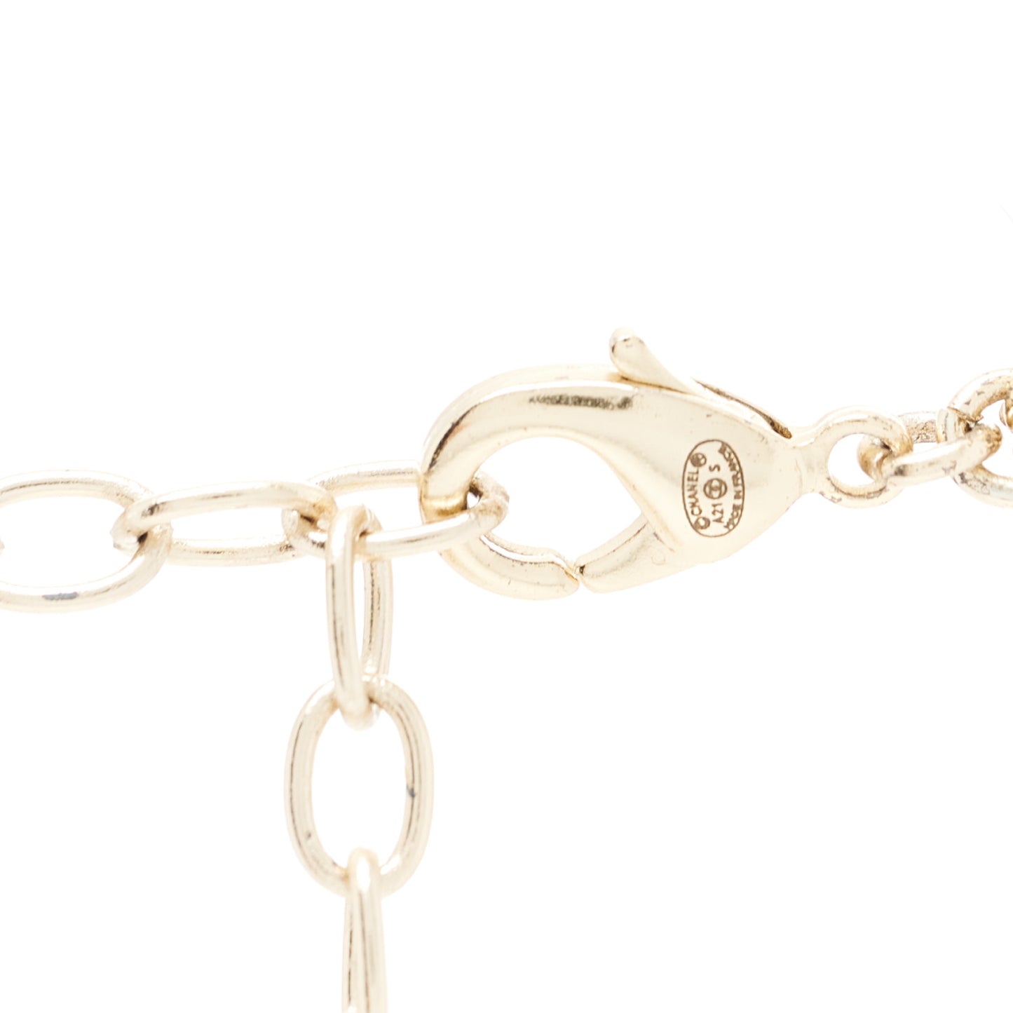 Pearl Beaded CC Charm Drop Multi Strand Lariat Necklace Pearly White Gold