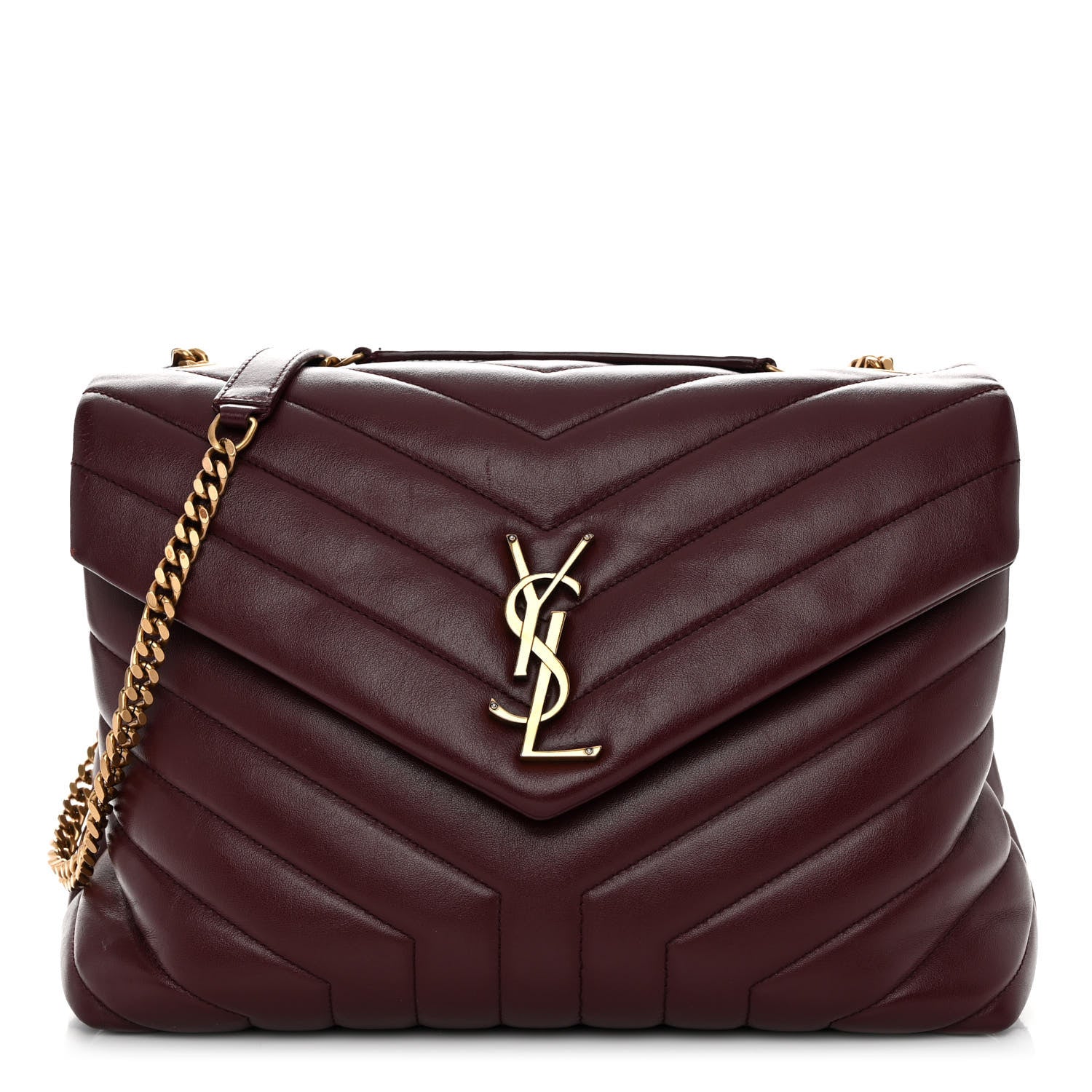 Saint Laurent Calfskin Y Quilted Monogram Medium Loulou Chain Satchel Rouge Legion 1 of 11