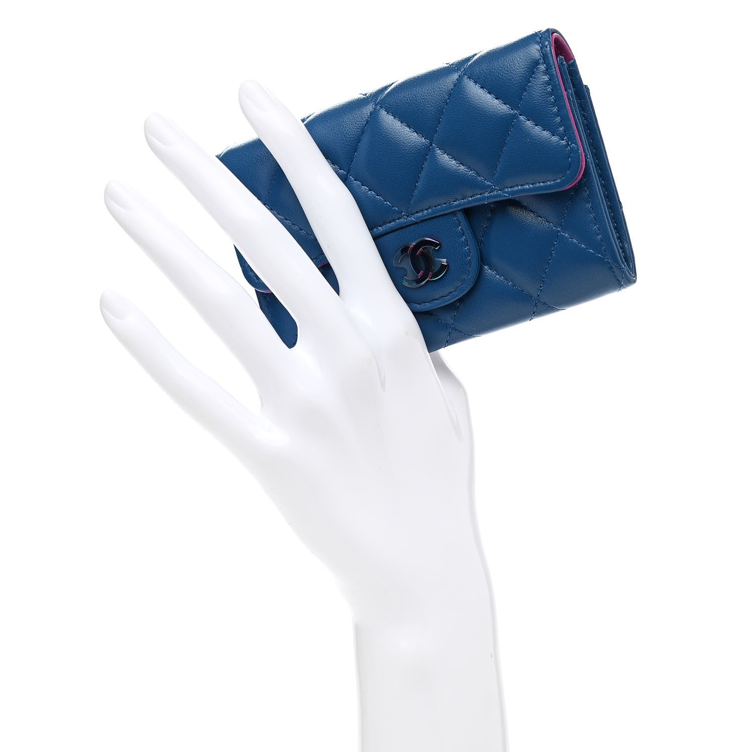 Chanel Lambskin Quilted Flap Card Holder Wallet Blue Pink 2 of 10