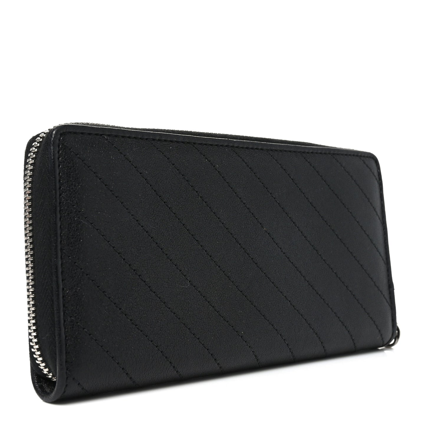 Sakai Be Green Calfskin Diagonal Stitched Blondie Zip Around Wallet Black