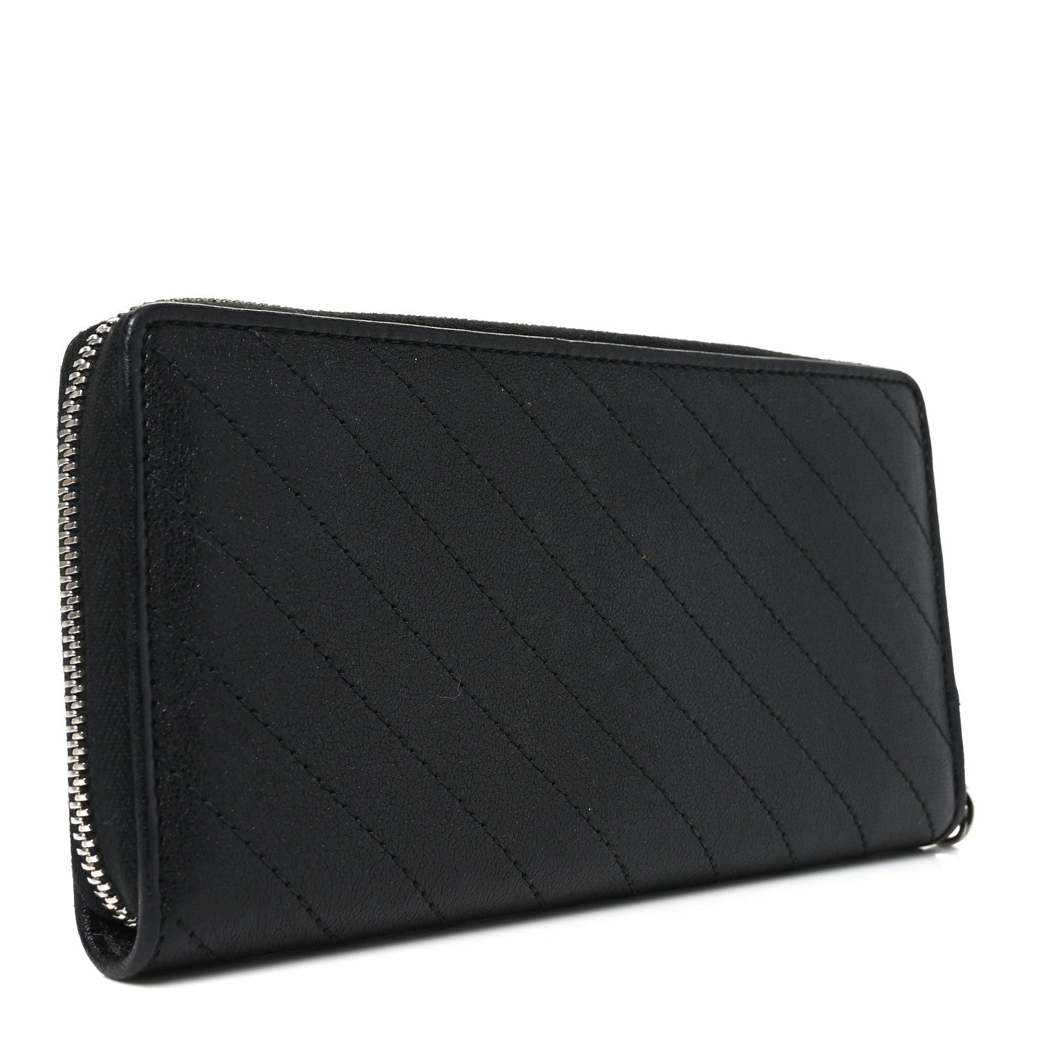 Gucci Sakai Be Green Calfskin Diagonal Stitched Blondie Zip Around Wallet Black 3 of 7