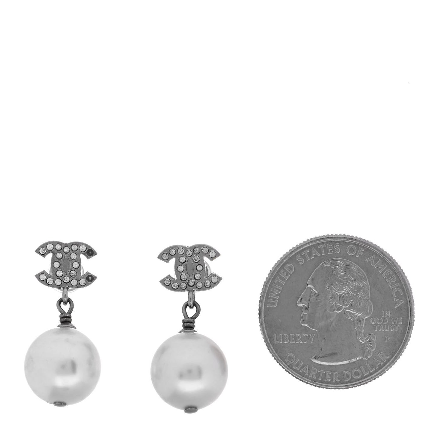 Crystal Pearl CC Drop Earrings Silver