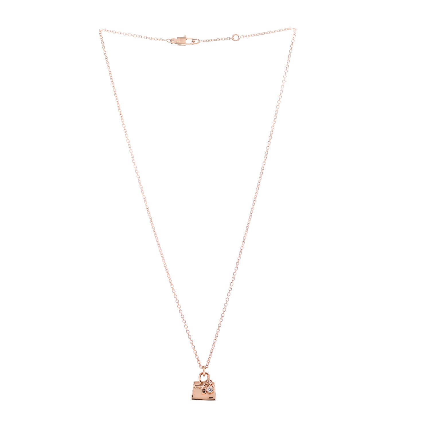 Hermes 18K Rose Gold Diamond Birkin Pendant Necklace 3 of 5