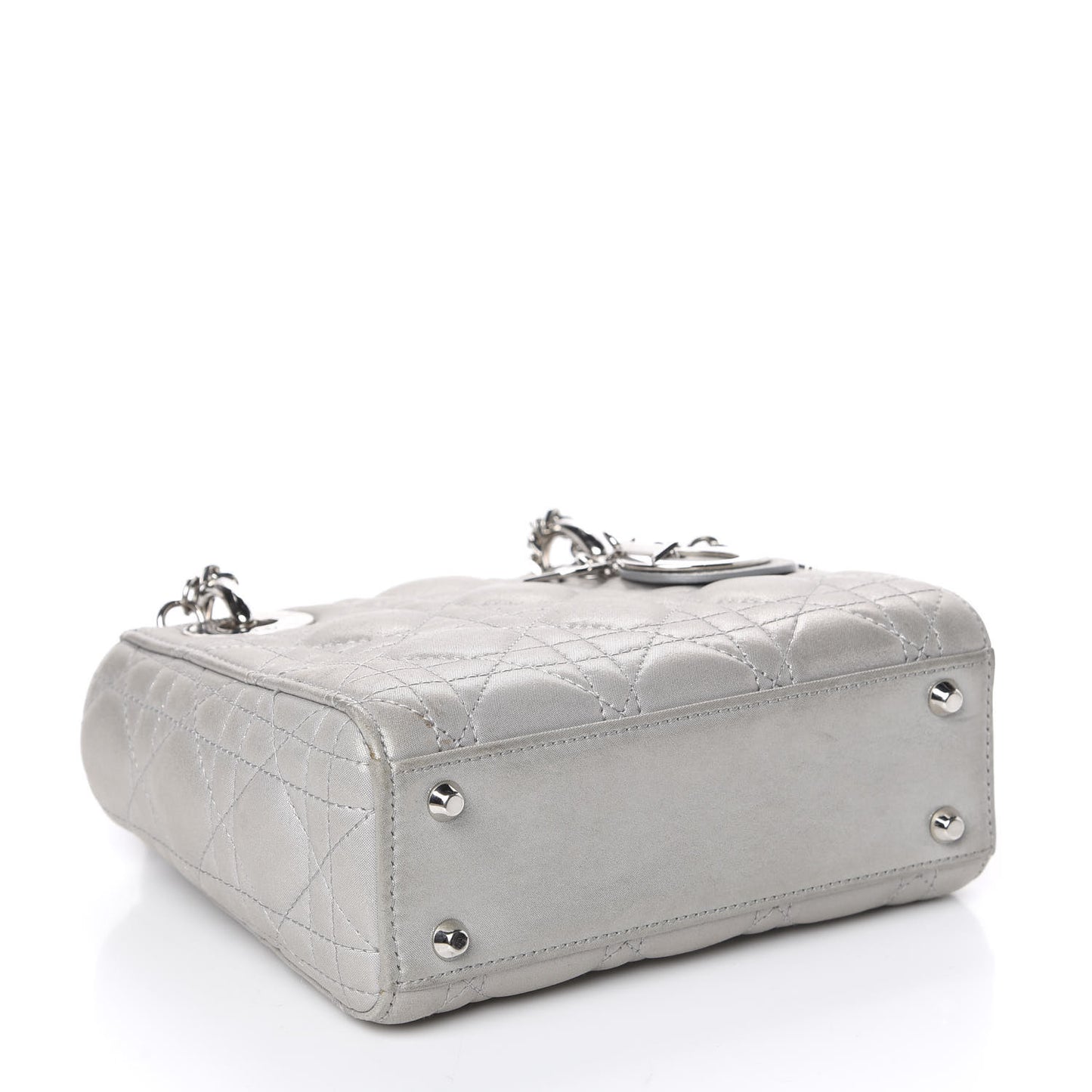 Metallic Lambskin Cannage Mini Lady Dior Grey