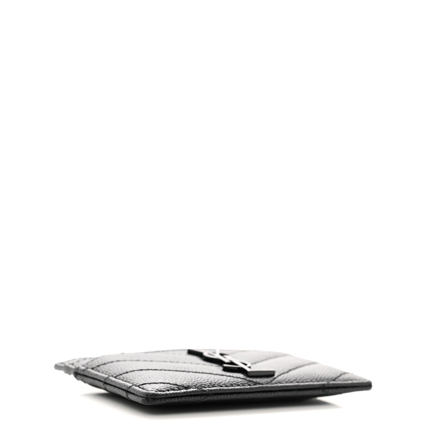 Saint Laurent Grain De Poudre Matelasse Chevron Monochrome Monogram Credit Card Case Black 4 of 9