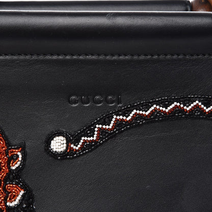 Gucci Nappa Bamboo Embroidered Medium Nymphaea Top Handle Bag Black 12 of 26