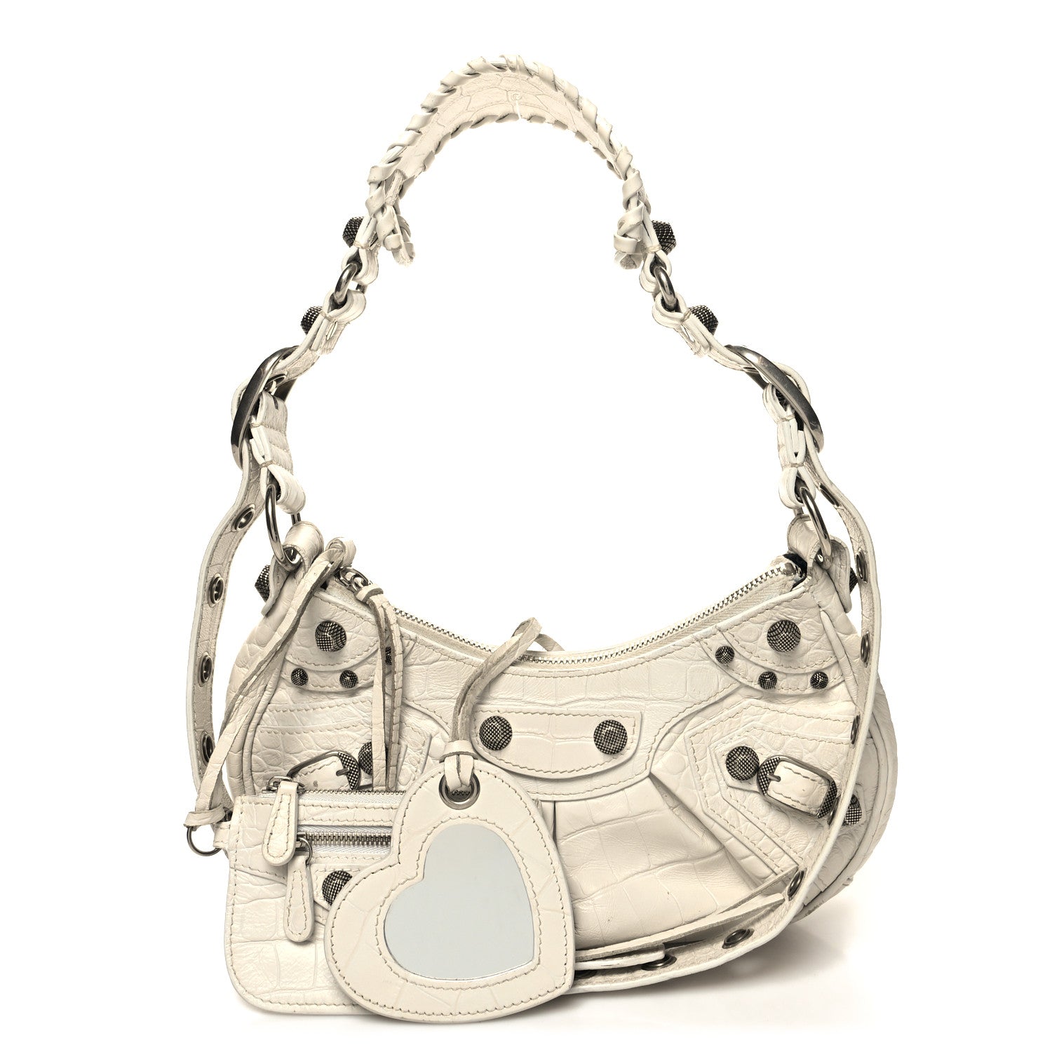 Balenciaga Extra Supple Calfskin Crocodile Embossed Le Cagole Shoulder Bag XS White 1 of 15