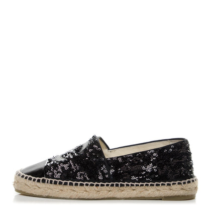 Chanel Patent Sequin CC Espadrilles 37 Black 1 of 8